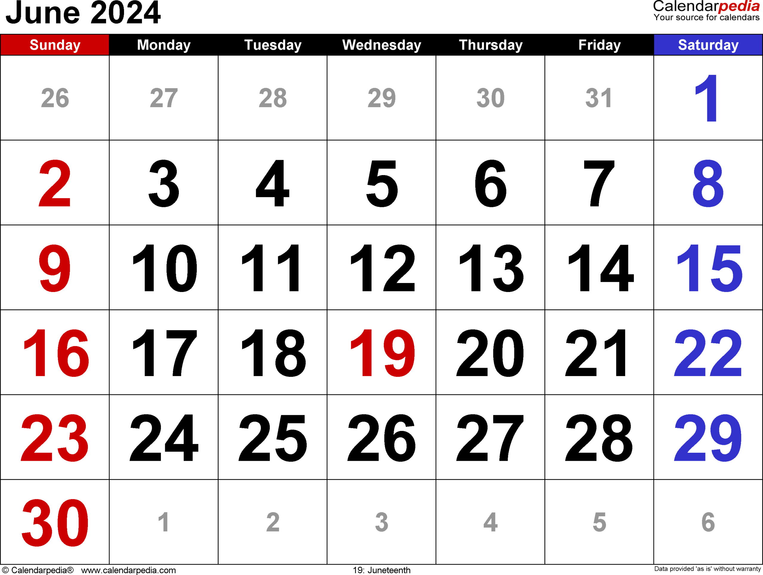 June 2024 Calendar | Templates For Word, Excel And Pdf | Calendar Month For June 2024