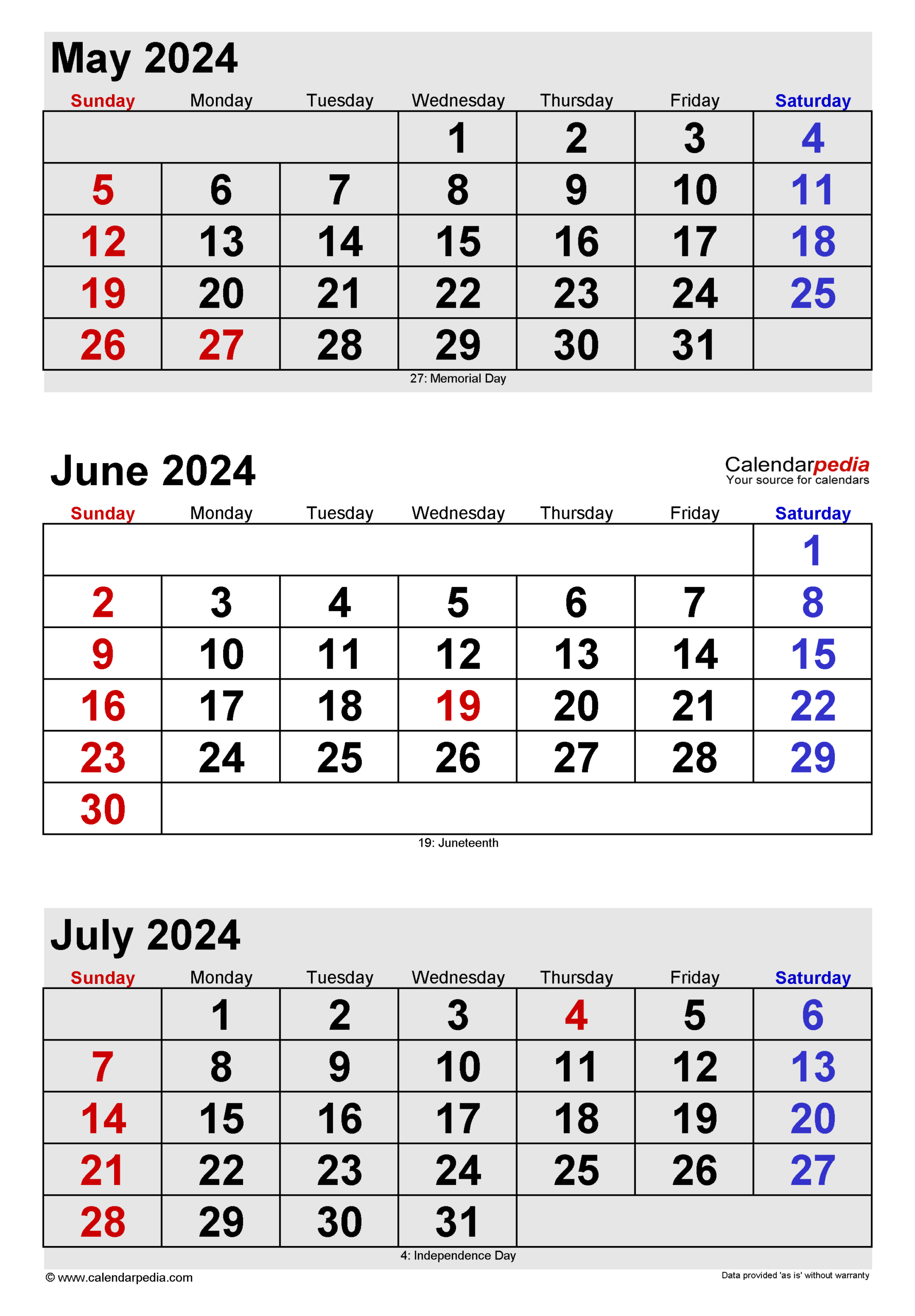 June 2024 Calendar | Templates For Word, Excel And Pdf | May - July Calendar 2024