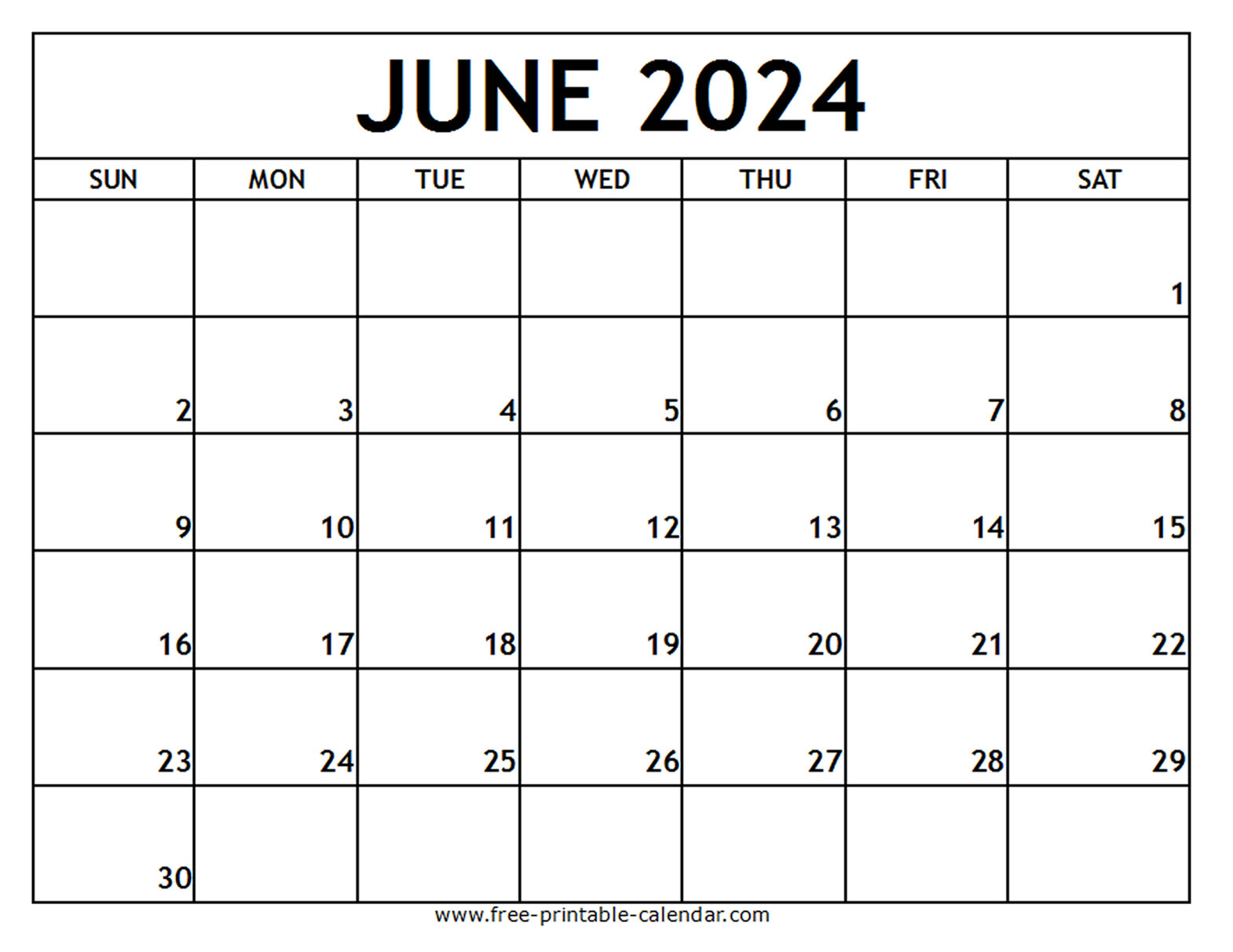 June 2024 Printable Calendar - Free-Printable-Calendar | June 2024 Free Printable Calendar