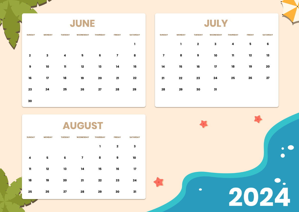 June July August Calendar 2024 Template - Edit Online &Amp;Amp;Amp; Download | June July August 2024 Calendar Printable