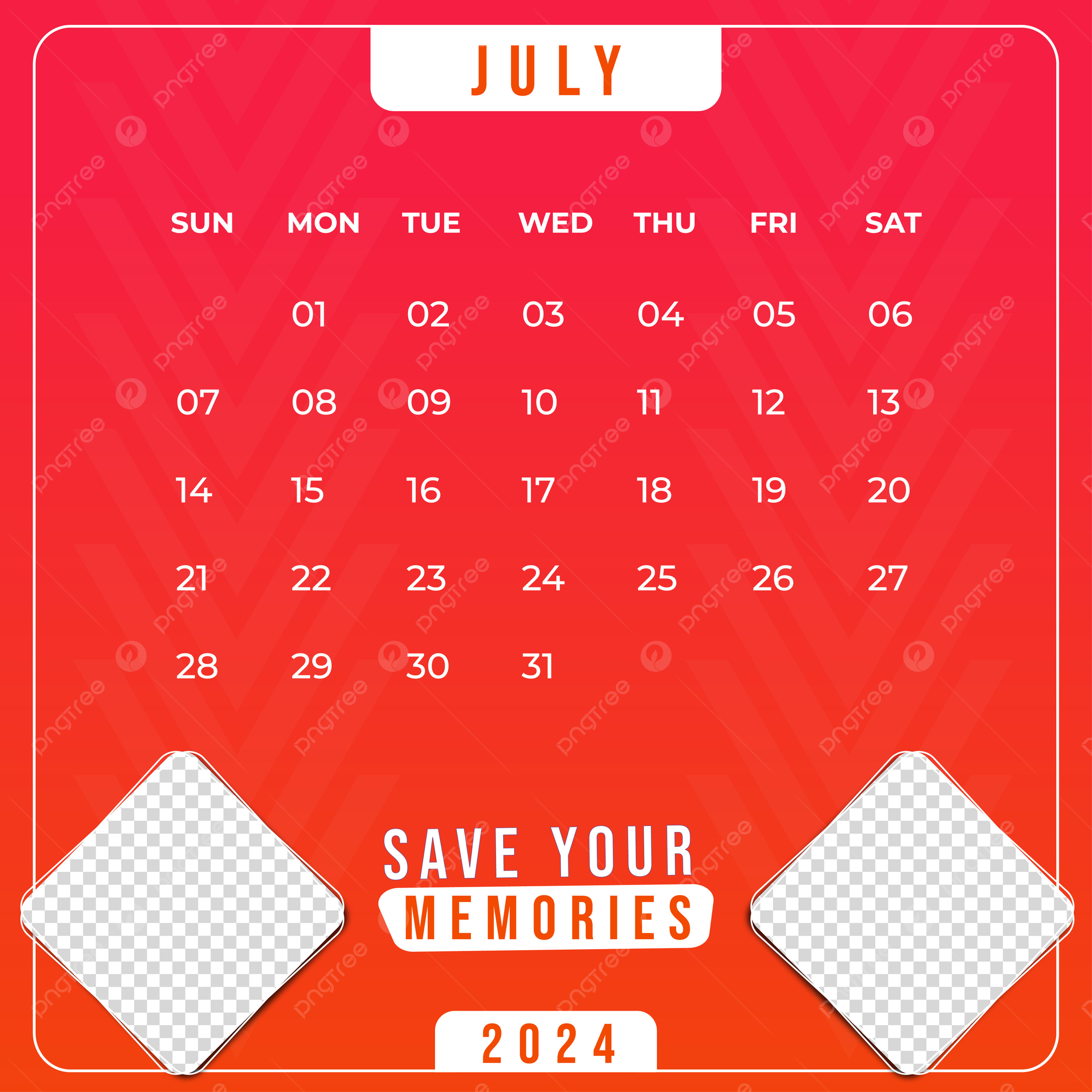 Modern Social Media Post Design 2024 July Calendar With Place For | July Social Media Calendar 2024