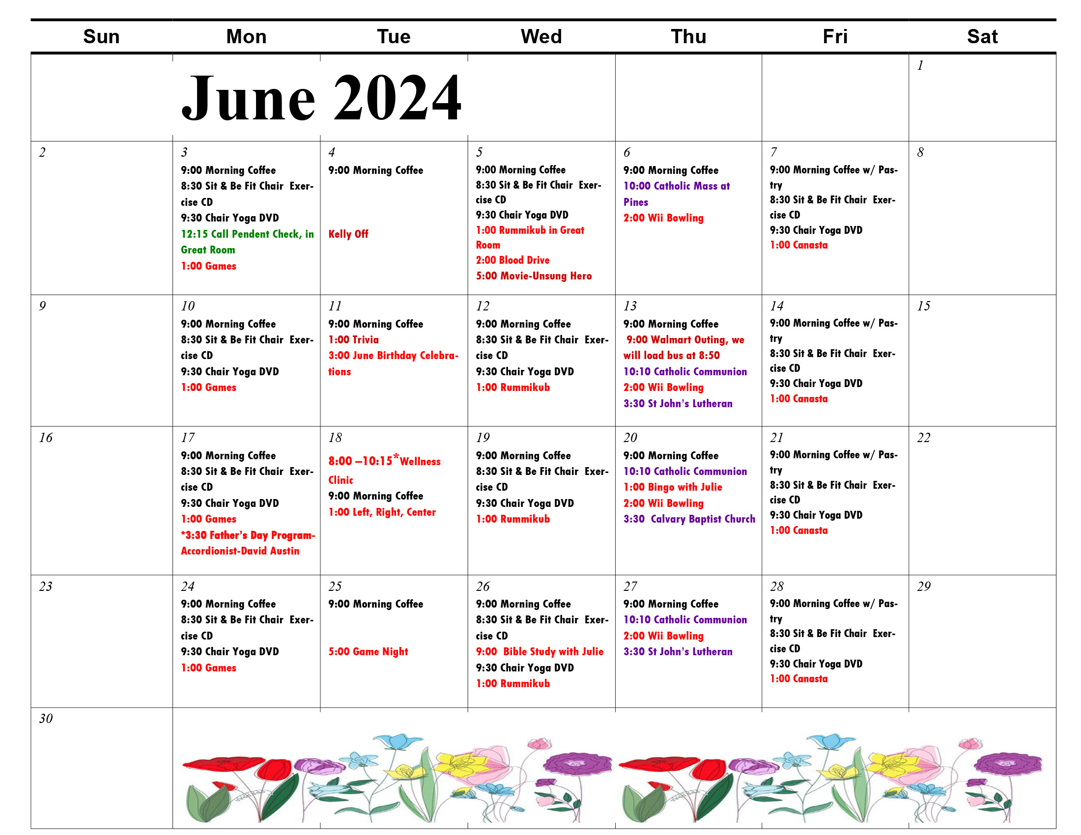 Pine Glen Senior Apartments Activity Calendar | Prairie Du Sac, Wi | July Activity Calendar For Assisted Living 2024