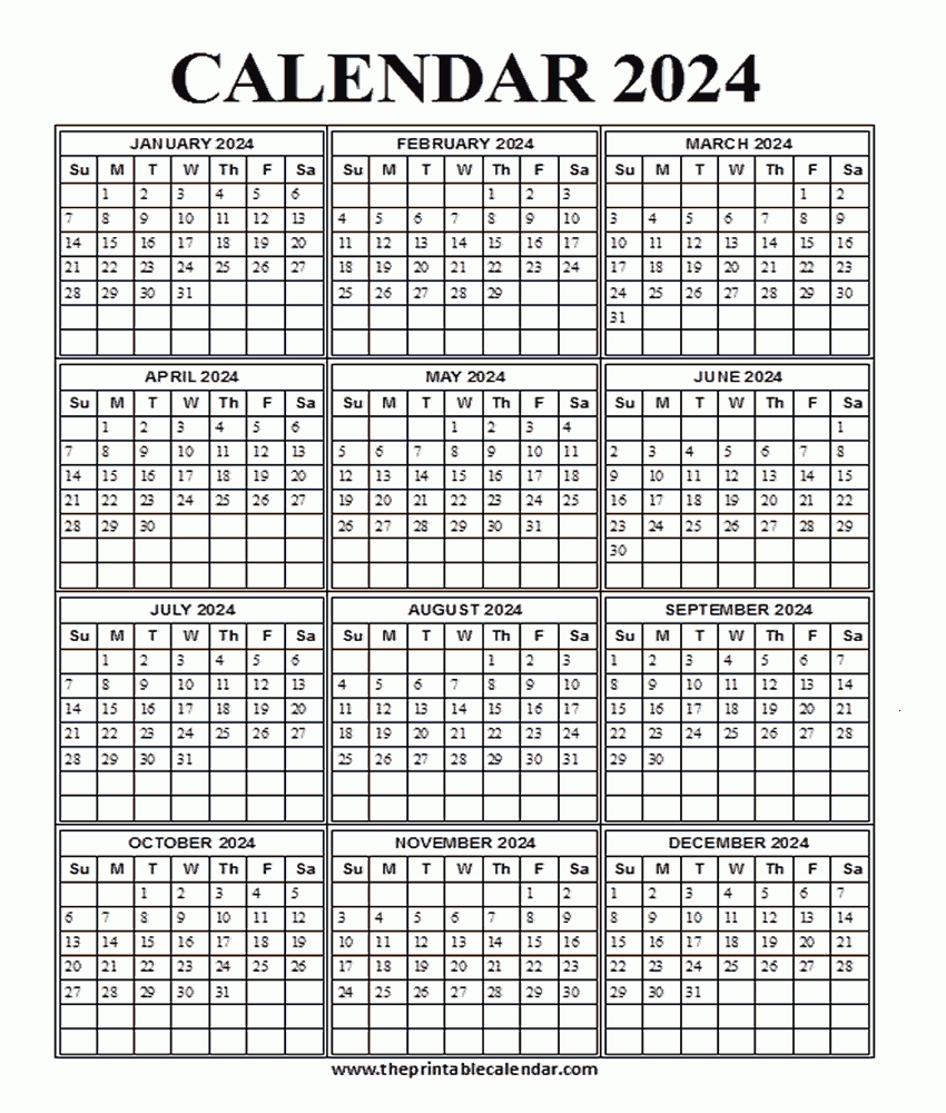 Printable 2024 Calendar - One Page 12 Month Calendar | Printable Calendar 2024 With Julian Dates