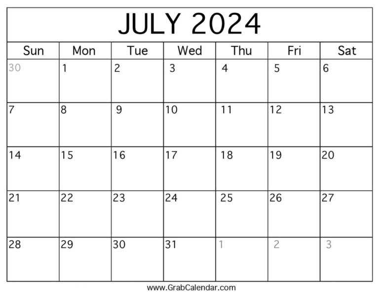 Printable July 2024 Calendar | Show Me A Calendar For July And August 2024