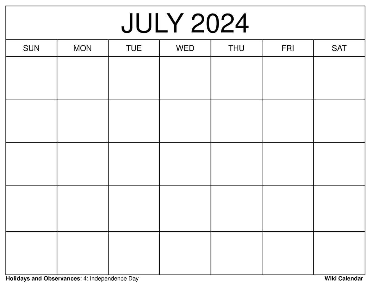 Printable July 2024 Calendar Templates With Holidays | Days In July Calendar 2024