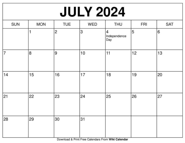 Printable July 2024 Calendar Templates With Holidays | July Calendar Template Printable 2024