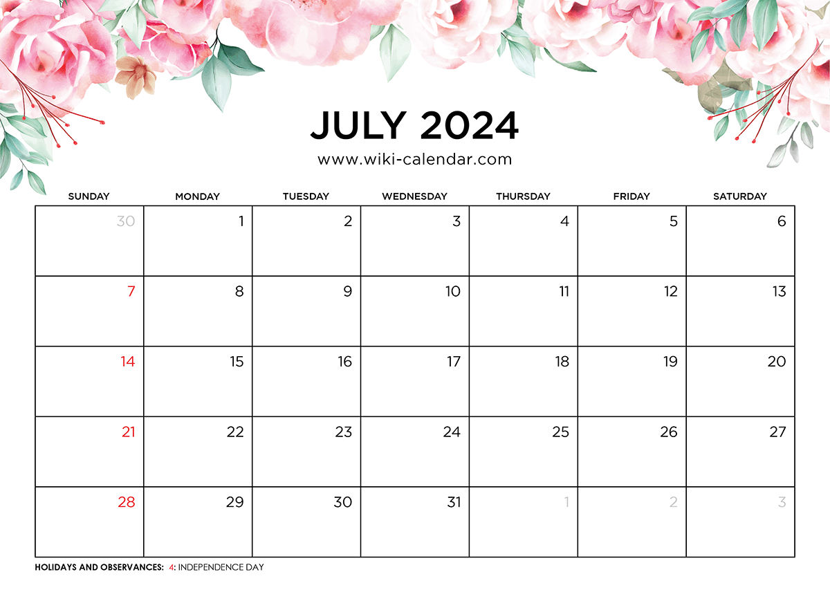Printable July 2024 Calendar Templates With Holidays | July Calendar Word Template 2024