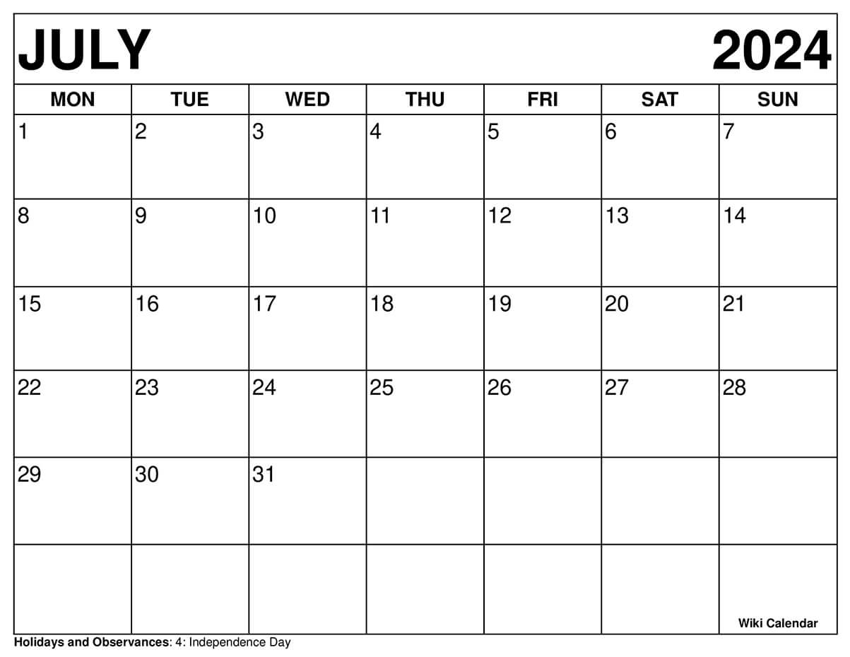 Printable July 2024 Calendar Templates With Holidays | Pull Up Calendar For July 2024