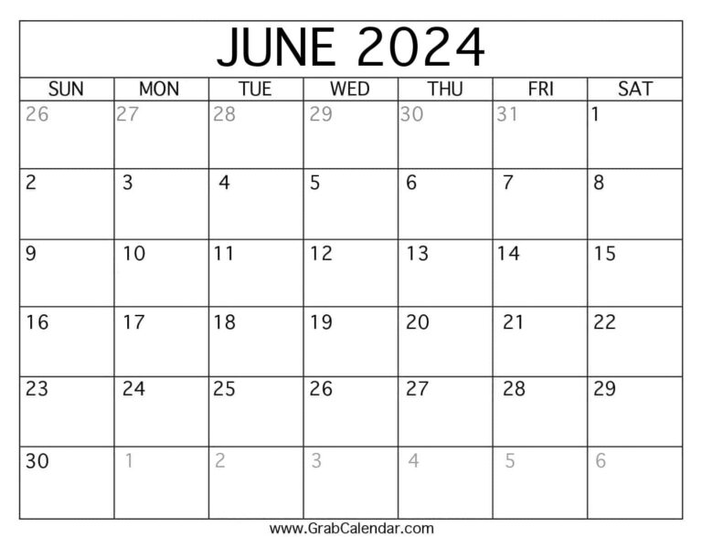 Printable June 2024 Calendar | Blank June And July Calendar 2024