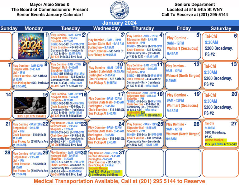 Senior Events – January 2024 – The Town Of West New York | NYC July Calendar of Events 2024