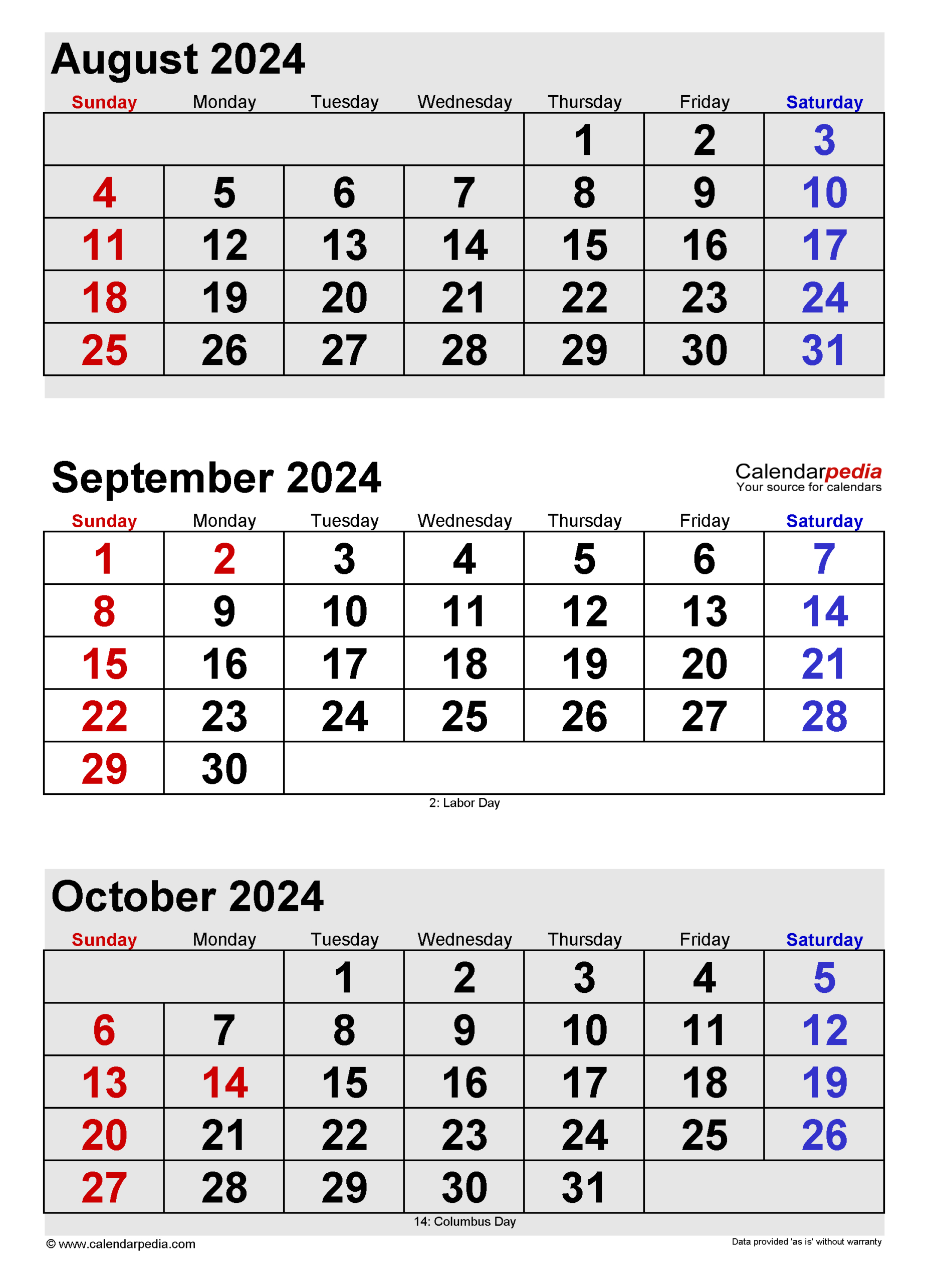 September 2024 Calendar | Templates For Word, Excel And Pdf | July - September 2024 Calendar