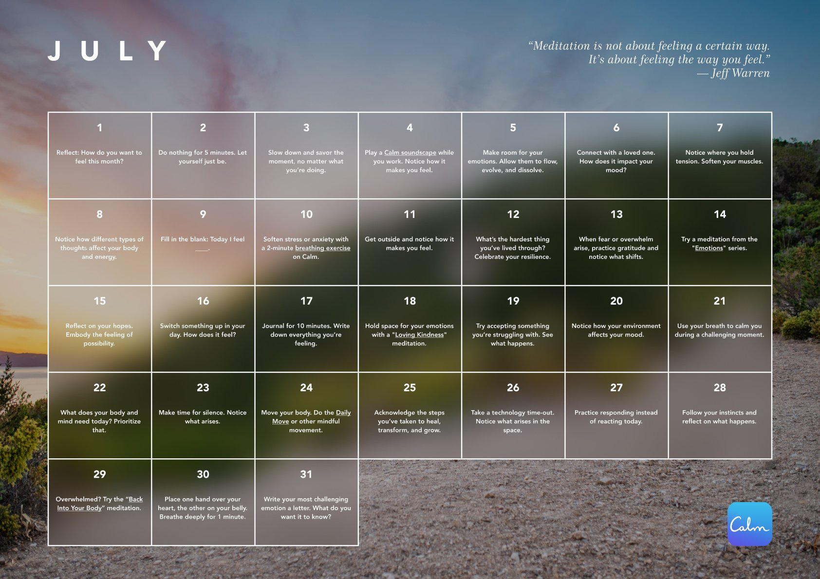The Calm Calendar: Daily Mindfulness Prompts To Support Your | Calm Calendar July 2024
