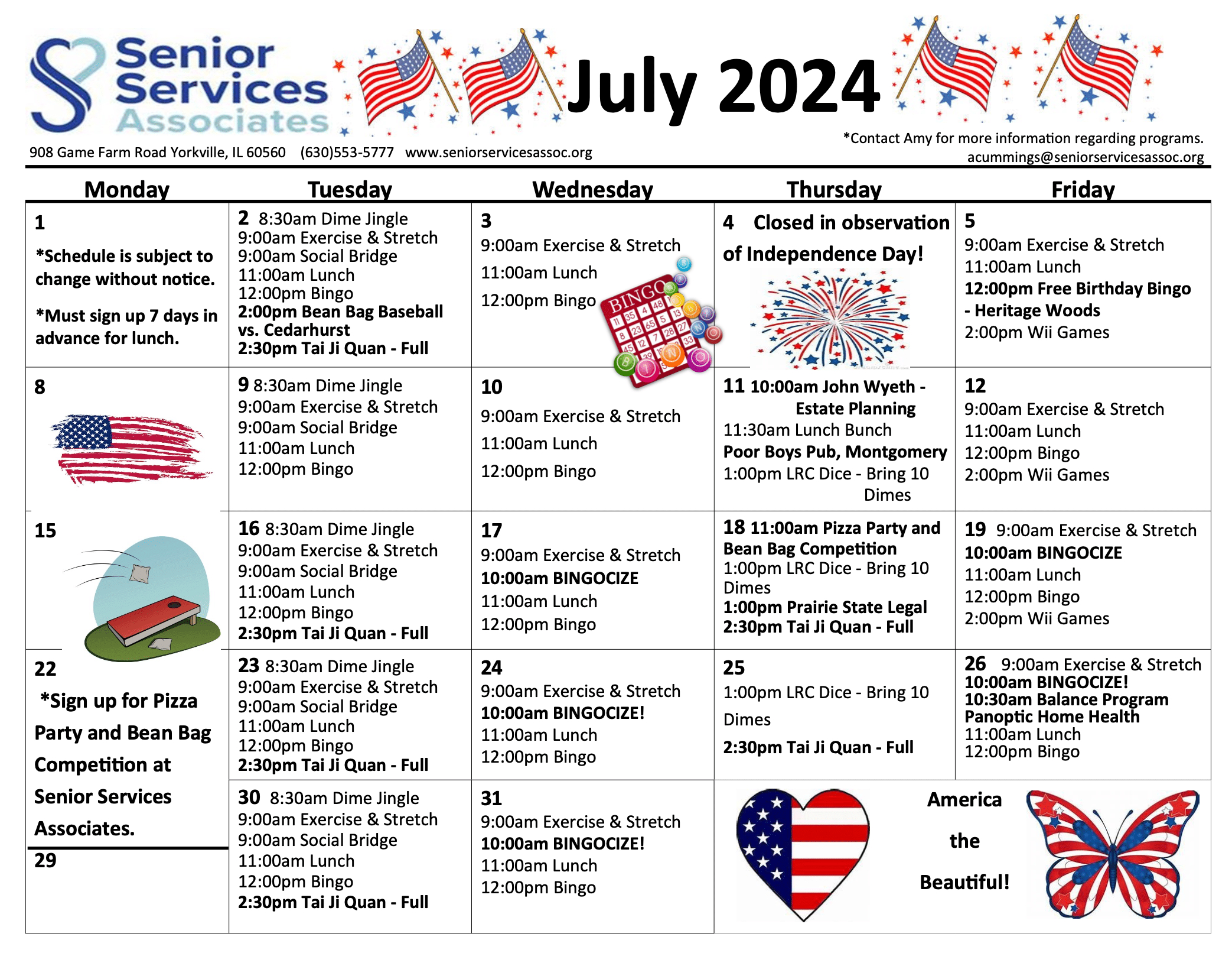 Yorkville Events - Senior Services Associates, Inc. | July Activity Calendar For Seniors 2024