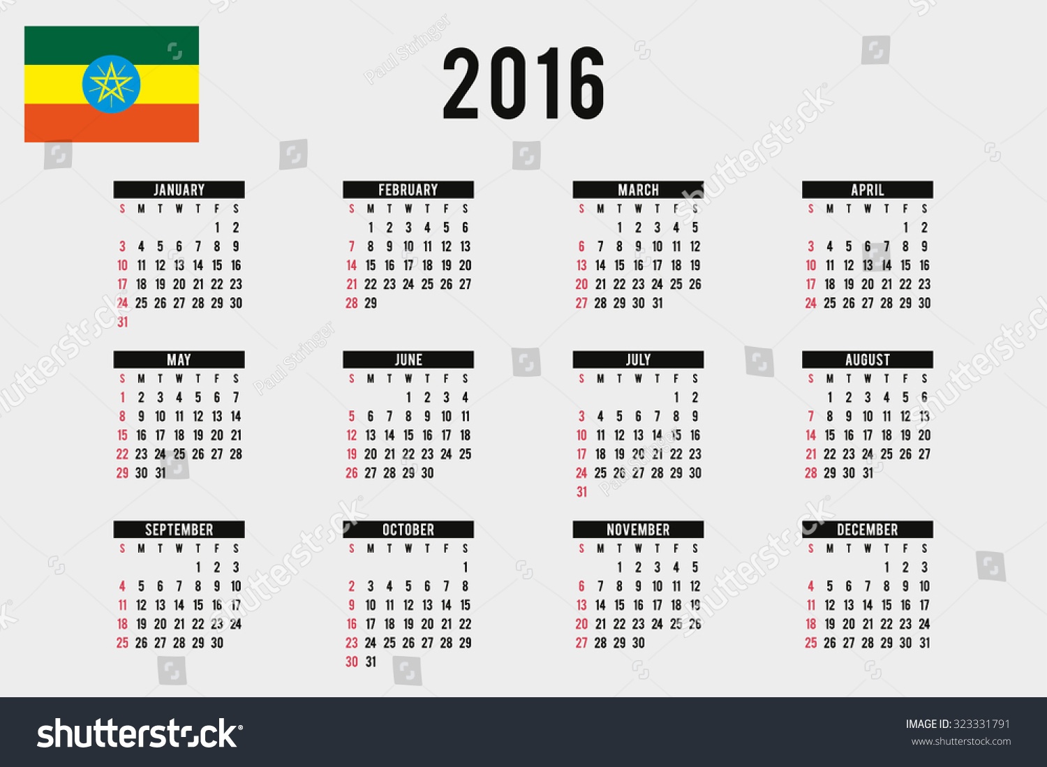 2016 Calendar Flag Ethiopia Stock Illustration 323331791 | July 4 2024 In Ethiopian Calendar