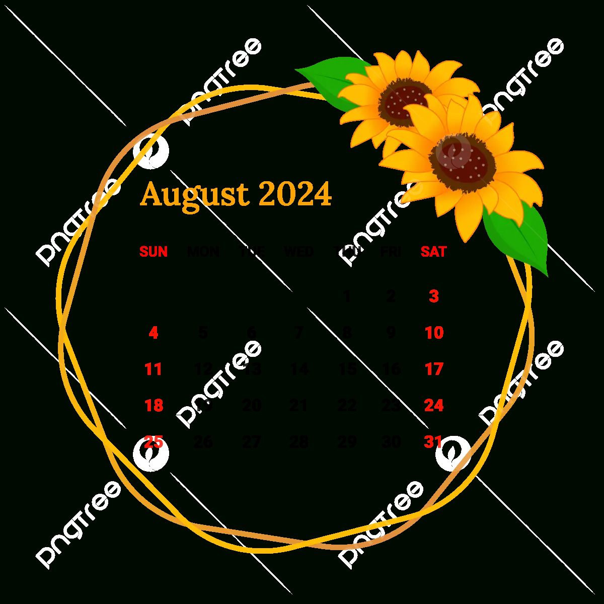 2024 August Month Calendar With Flower Frame Design Vector | August Calendar Themes 2024