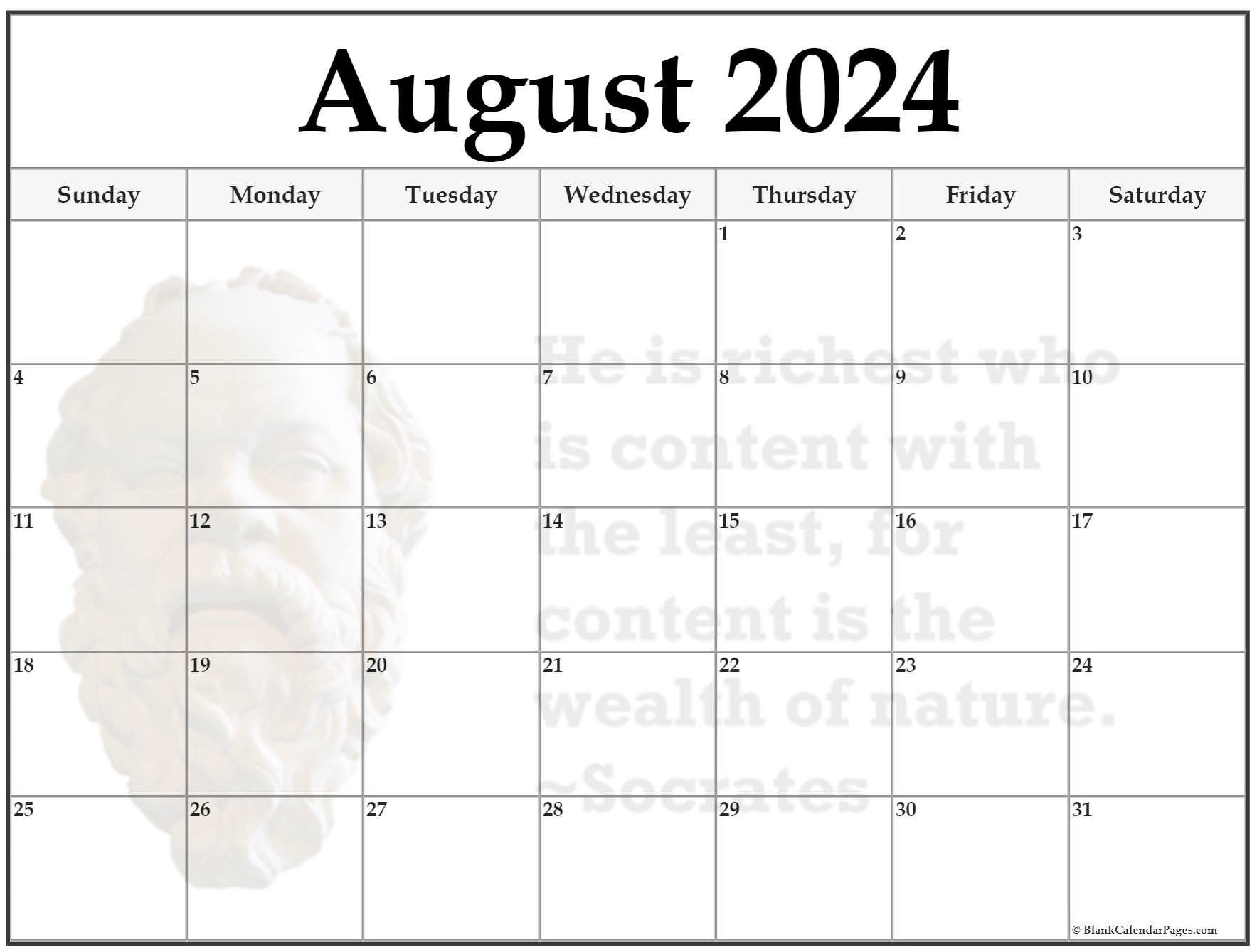 24+ August 2024 Quote Calendars | August 2024 Blank Printable Calendar