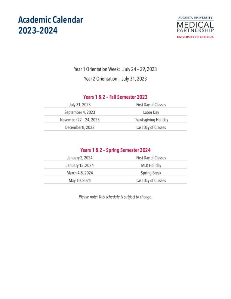 Academic Calendar 2023-24 - Au/Uga Medical Partnership | Academic Calendar Augusta University 2024