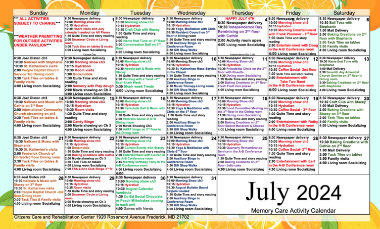 Activity Calendars - Citizens Care And Rehabilitation Center Of | July Nursing Home Activity Calendar 2024