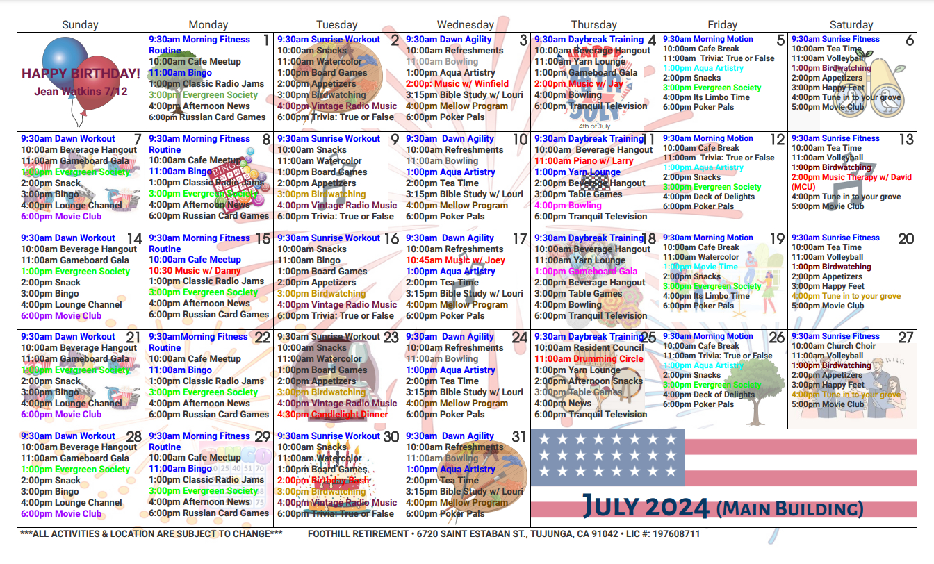 Activity Calendars | July Nursing Home Activity Calendar 2024