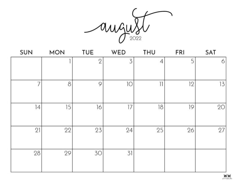 August 2022 Calendars - 33 Free Printables | Printabulls | Calendar For August 2022