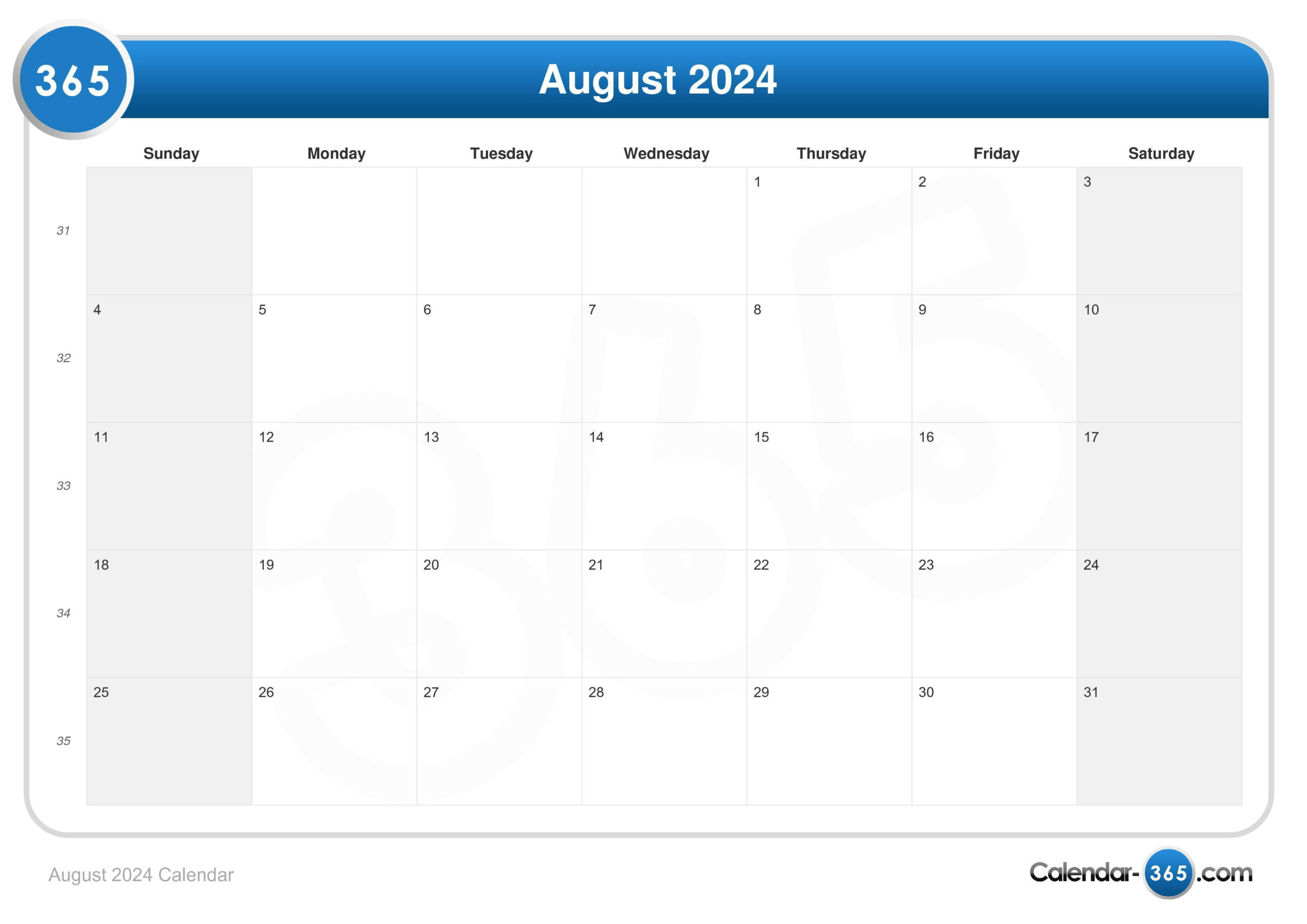 August 2024 Calendar | August 4 2024 Calendar