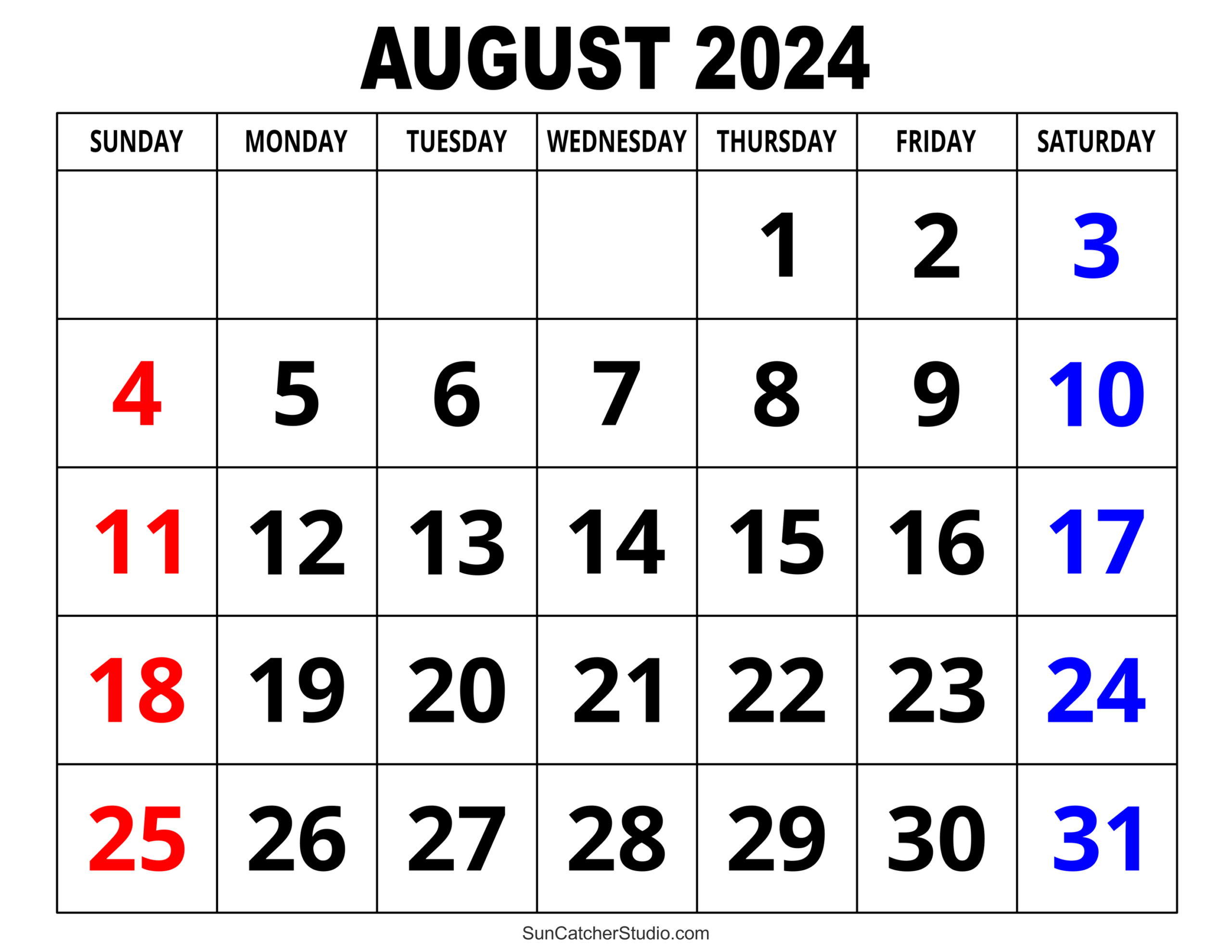 August 2024 Calendar (Free Printable) – Diy Projects, Patterns | Free Printable Blank August Calendar 2024