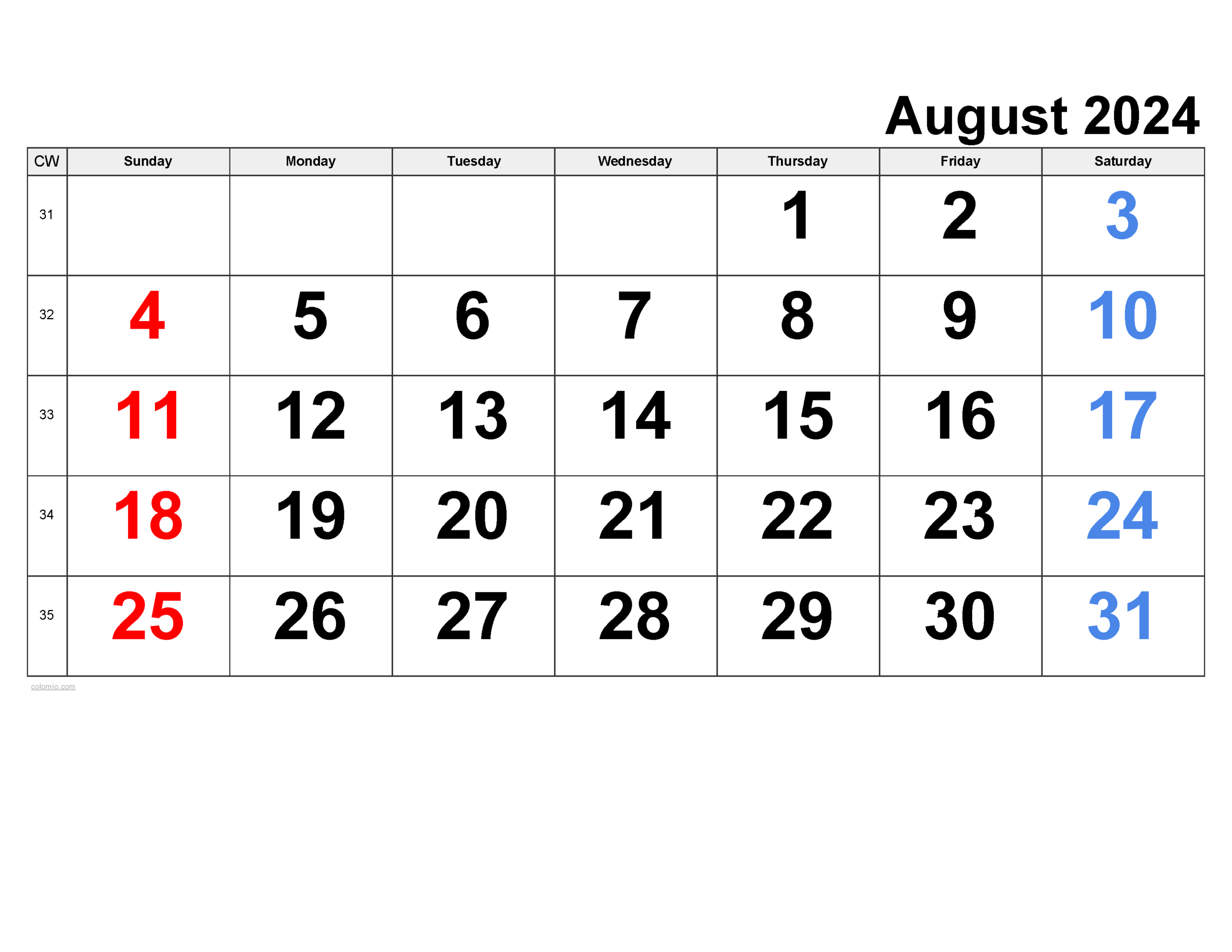 August 2024 Calendar | Free Printable Pdf, Xls And Png | August 24 Calendar 2024