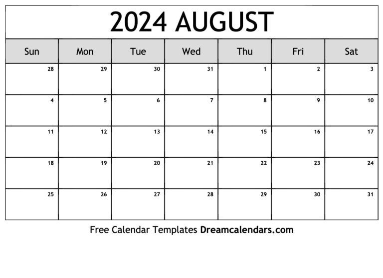 August 2024 Calendar - Free Printable With Holidays And Observances | August 24 Calendar 2024