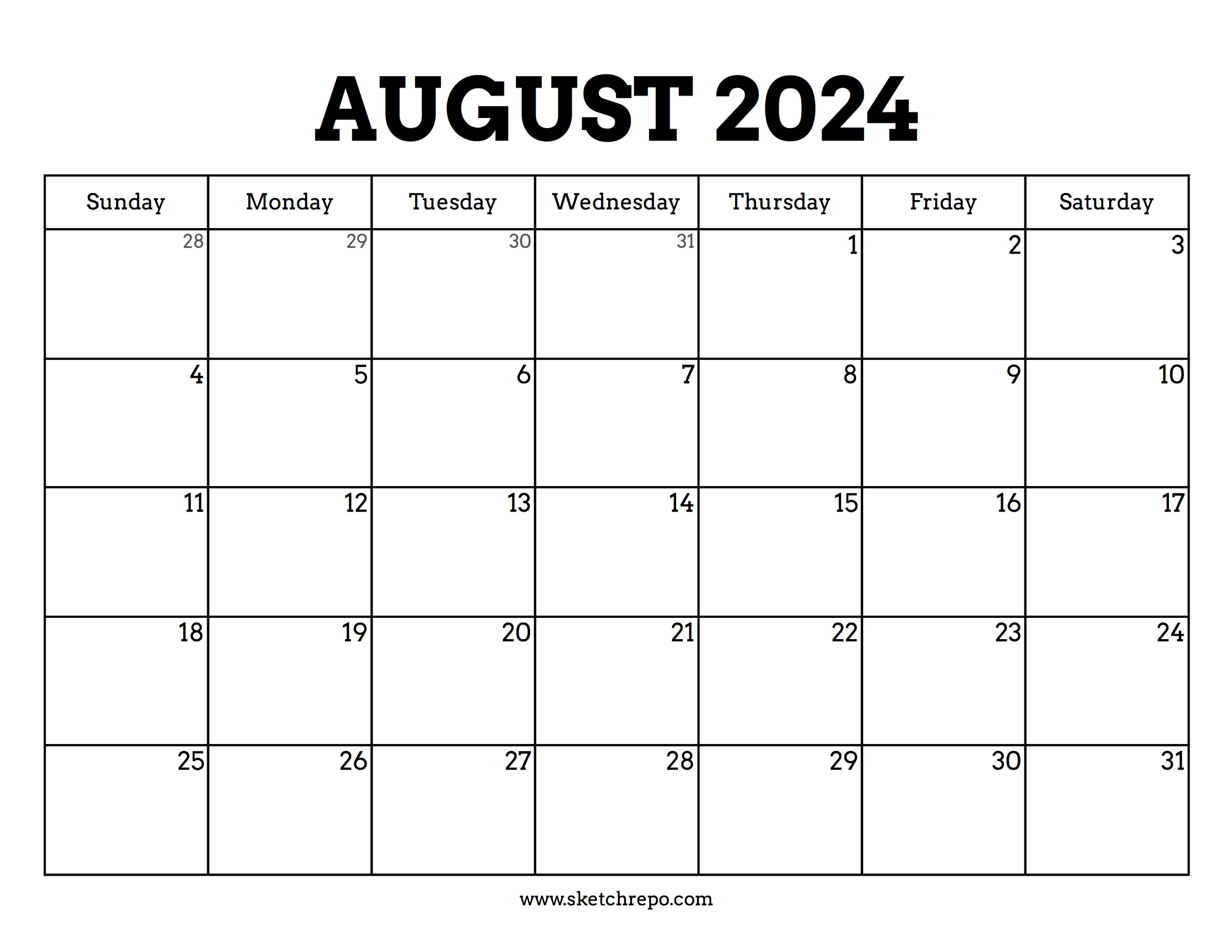 August 2024 Calendar – Sketch Repo | August 18 2024 Calendar