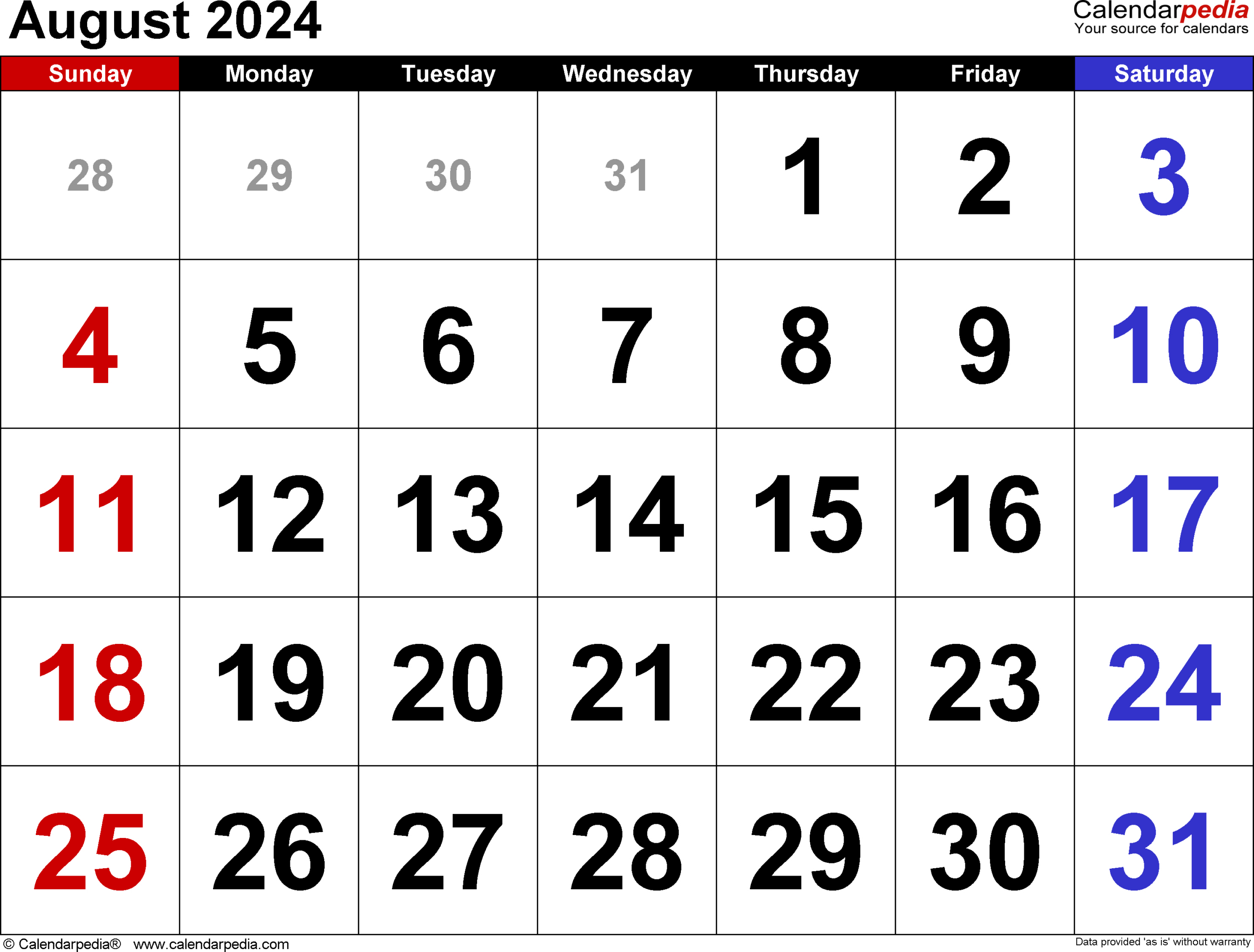 August 2024 Calendar | Templates For Word, Excel And Pdf | 2024 August Calendar