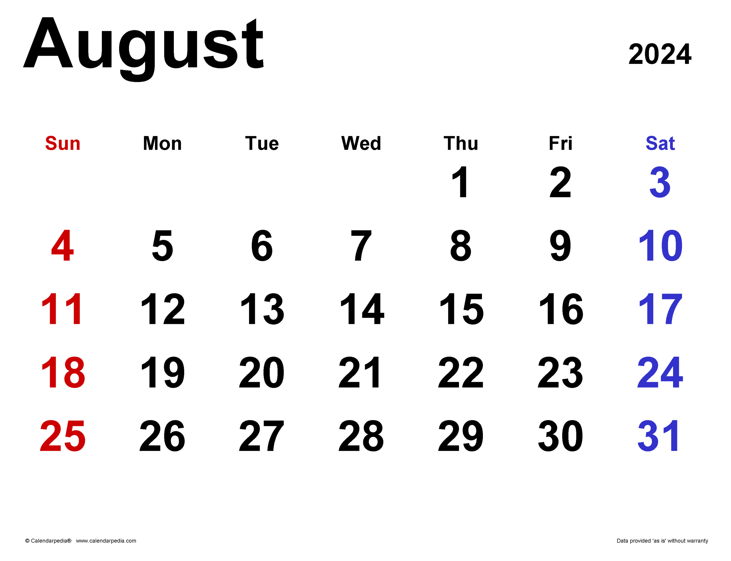 August 2024 Calendar | Templates For Word, Excel And Pdf | August 18 2024 Calendar