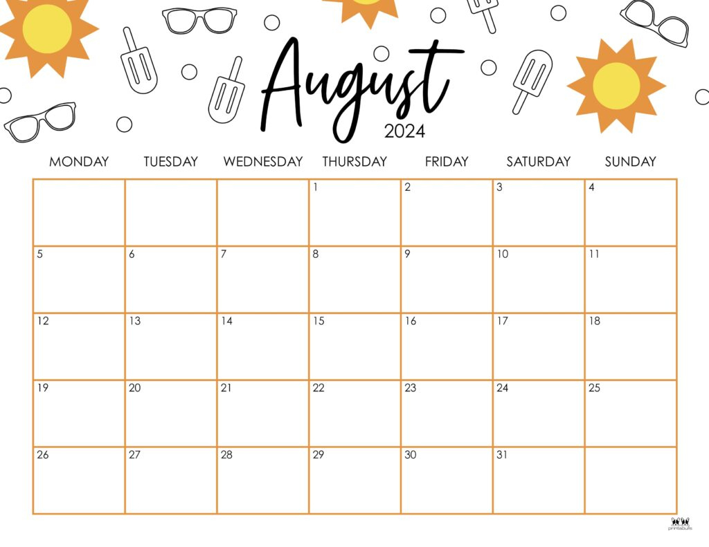 August 2024 Calendars - 50 Free Printables | Printabulls | 2024 August Calendar Printable