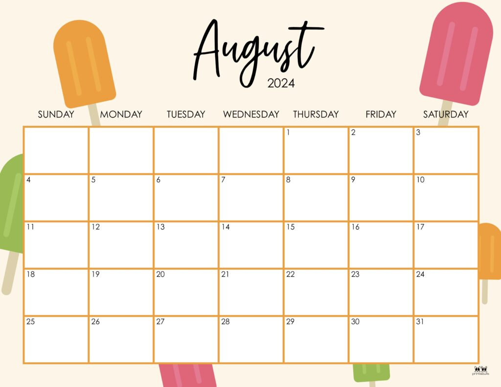 August 2024 Calendars - 50 Free Printables | Printabulls | August 2024 Calendar Cute Printable