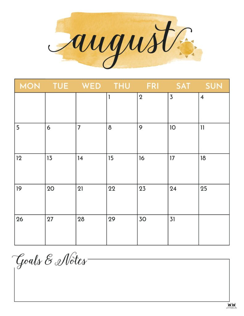 August 2024 Calendars - 50 Free Printables | Printabulls | August 2024 Calendar Printable Cute