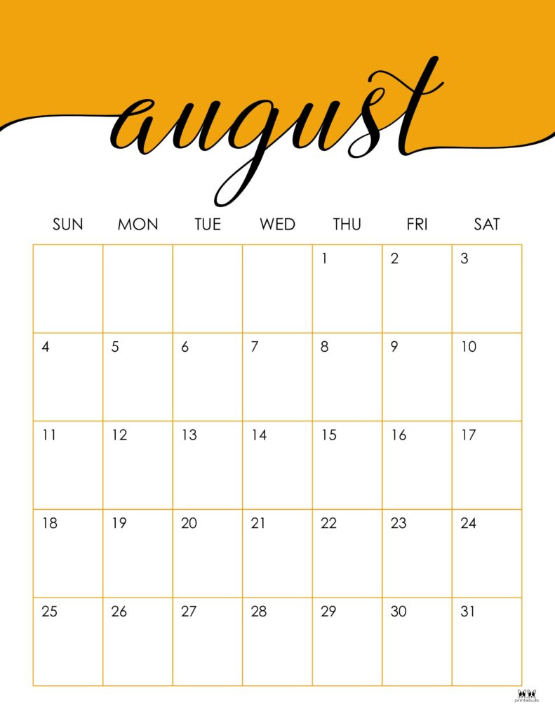 August 2024 Calendars - 50 Free Printables | Printabulls | August 2024 Calendar Printable Vertical