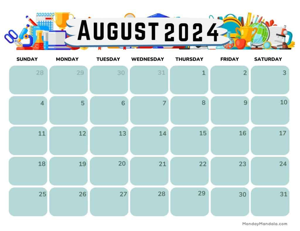 August 2024 Calendars (52 Free Pdf Printables) | August Themed Calendar 2024