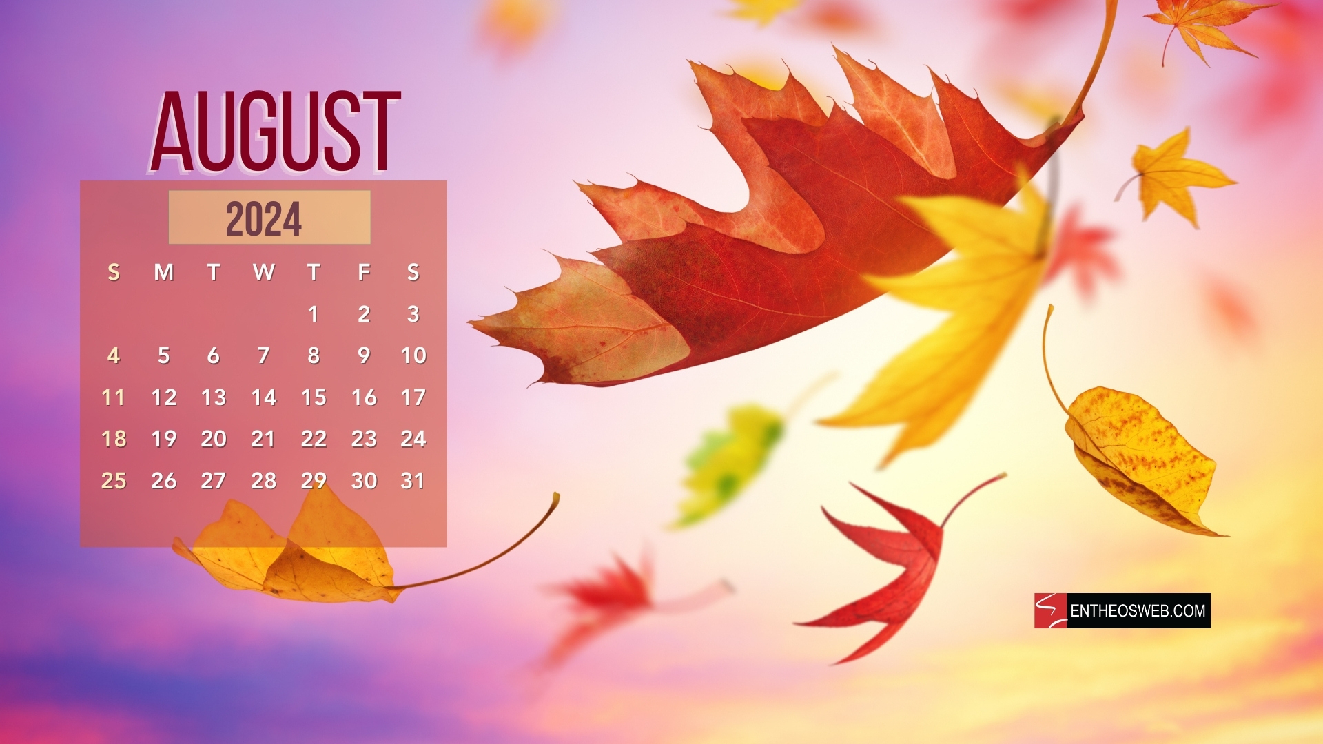 August 2024 Desktop Wallpaper | Entheosweb | August 2024 Calendar Background