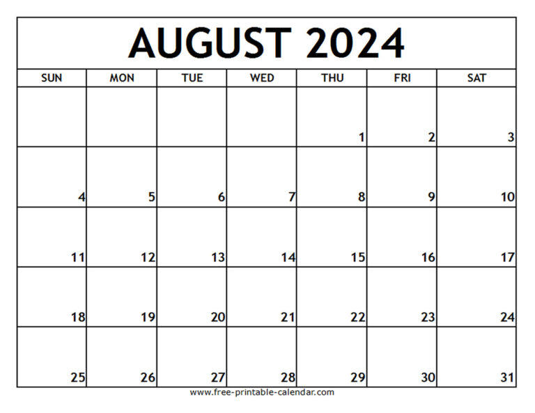 August 2024 Printable Calendar - Free-Printable-Calendar | August 2024 Calendar Printable Free Word