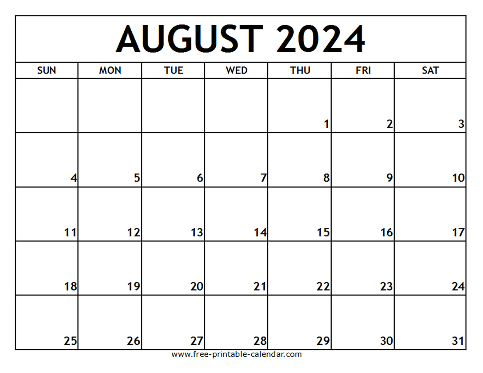 August 2024 Printable Calendar - Free-Printable-Calendar | August 2024 Calendar Printable Word