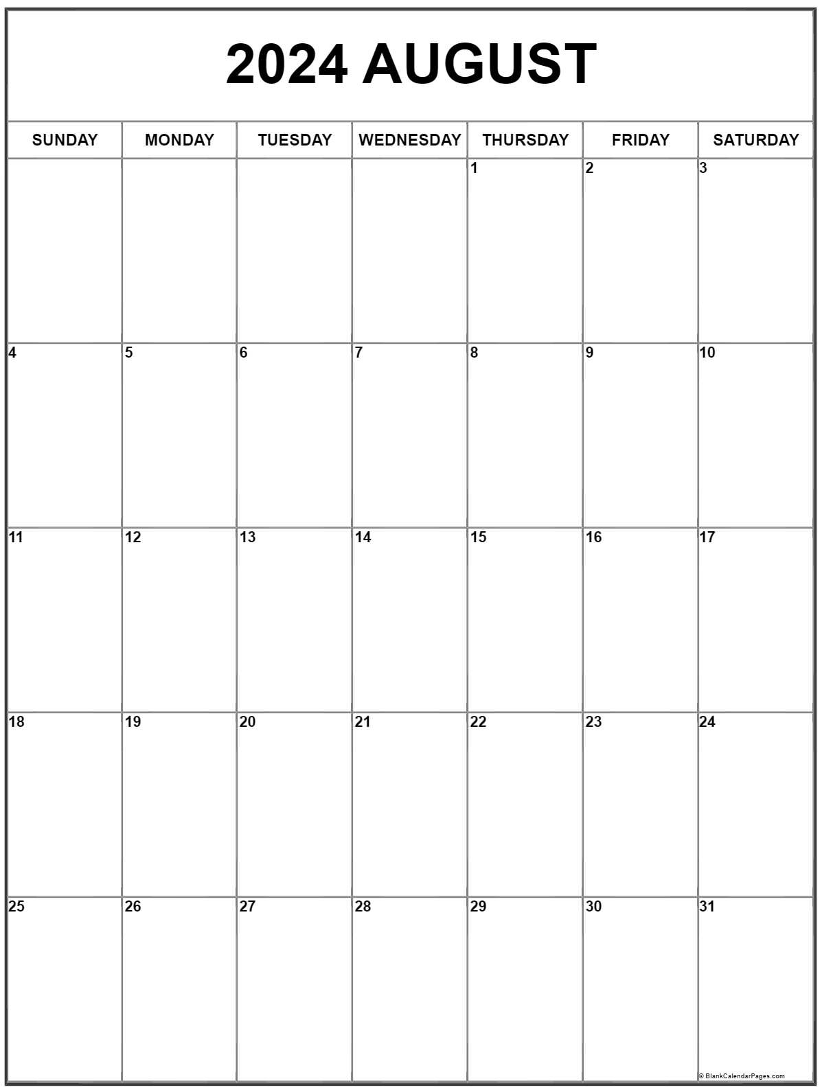 August 2024 Vertical Calendar | Portrait | August 2024 Monthly Calendar