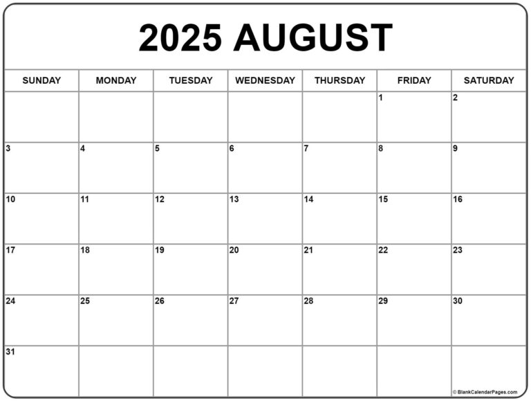 August 2025 Calendar | Free Printable Calendar | 2025 August Calendar