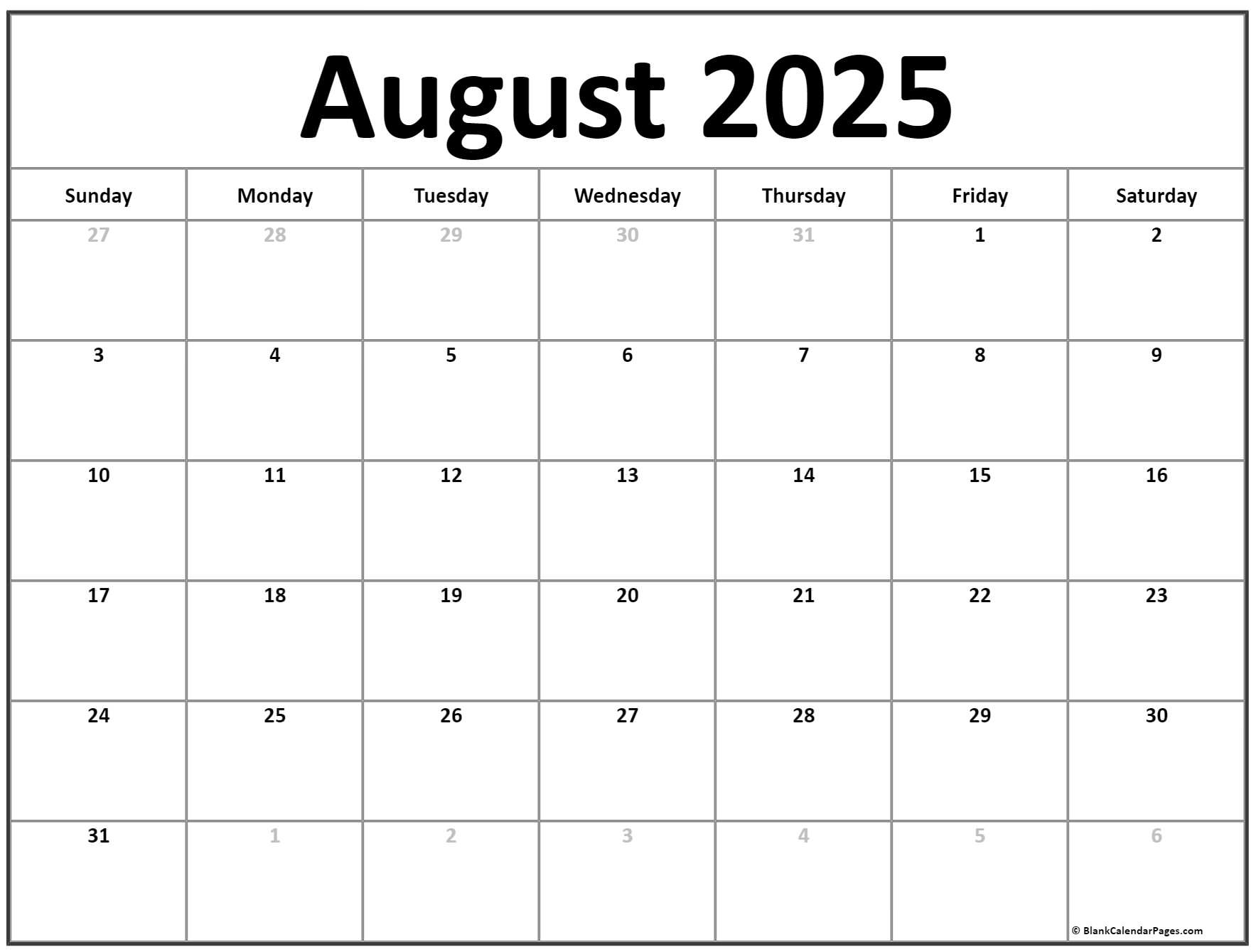 August 2025 Calendar | Free Printable Calendar | Free Printable Calendar August 2024-May 2025