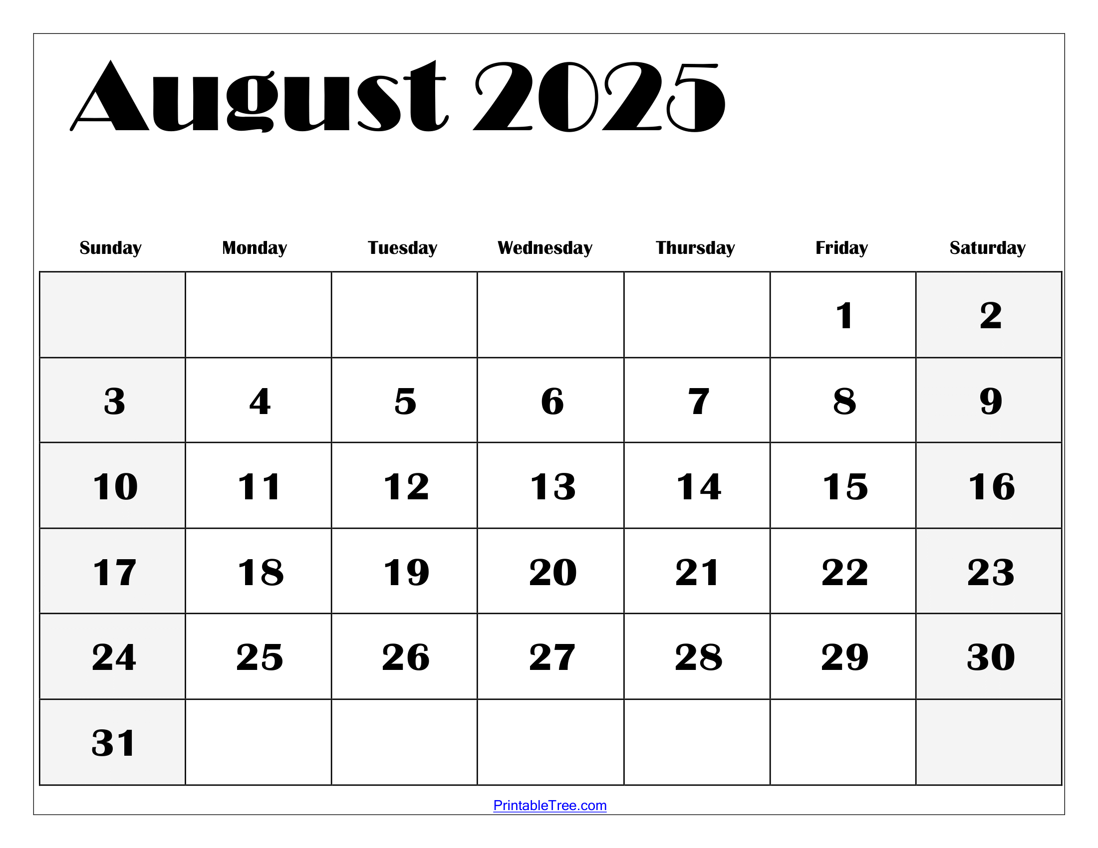 August 2025 Calendar Printable Pdf Template With Holidays | 2025 August Calendar