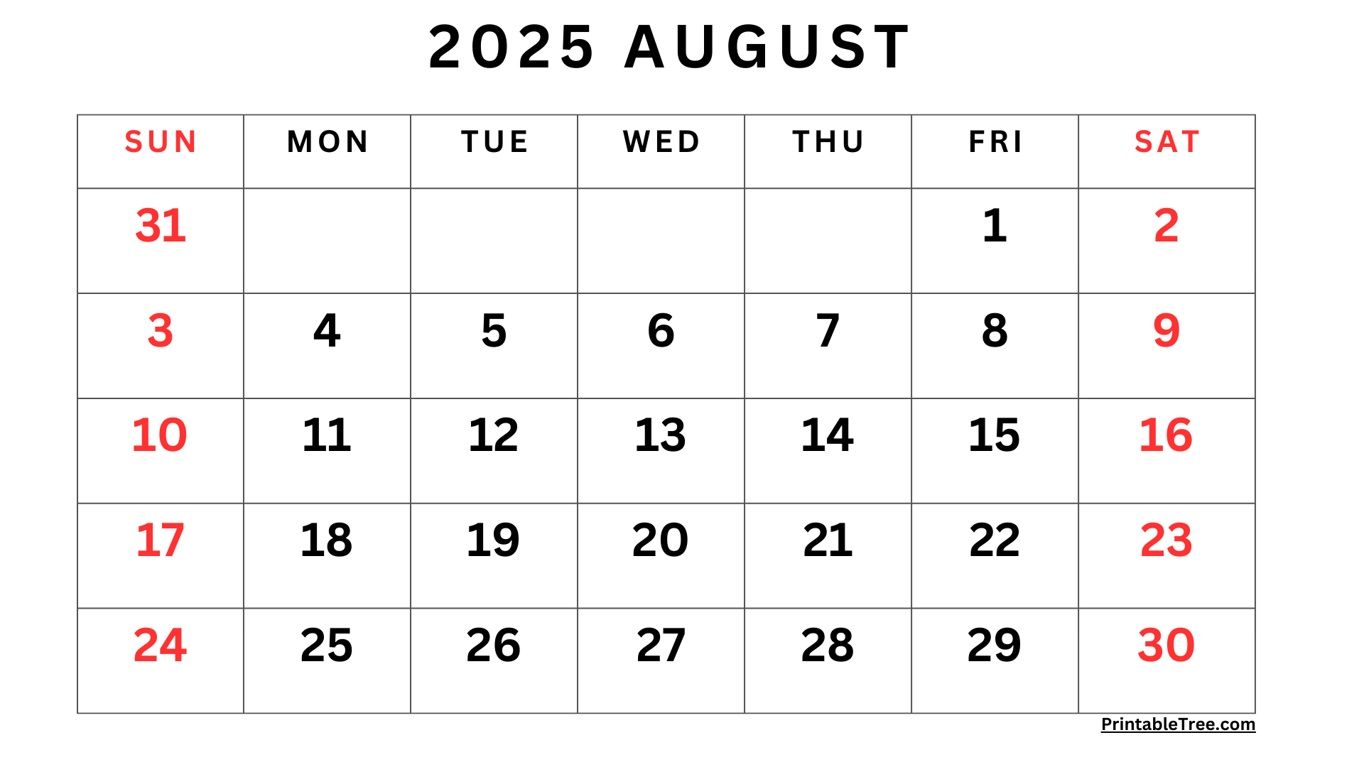 August 2025 Calendar Printable Pdf Template With Holidays | August 2025 Printable Calendar