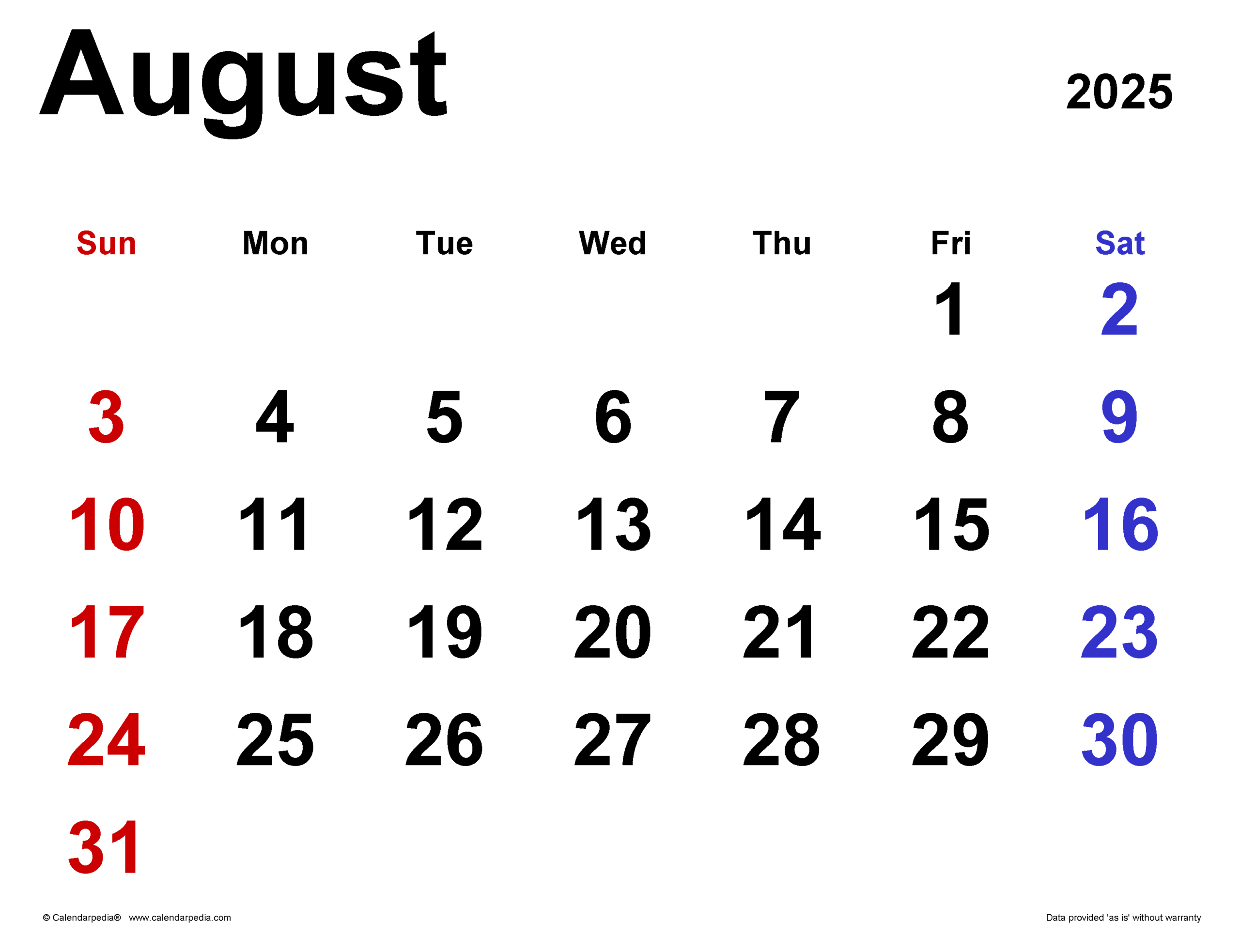 August 2025 Calendar | Templates For Word, Excel And Pdf | Calendar 2025 August