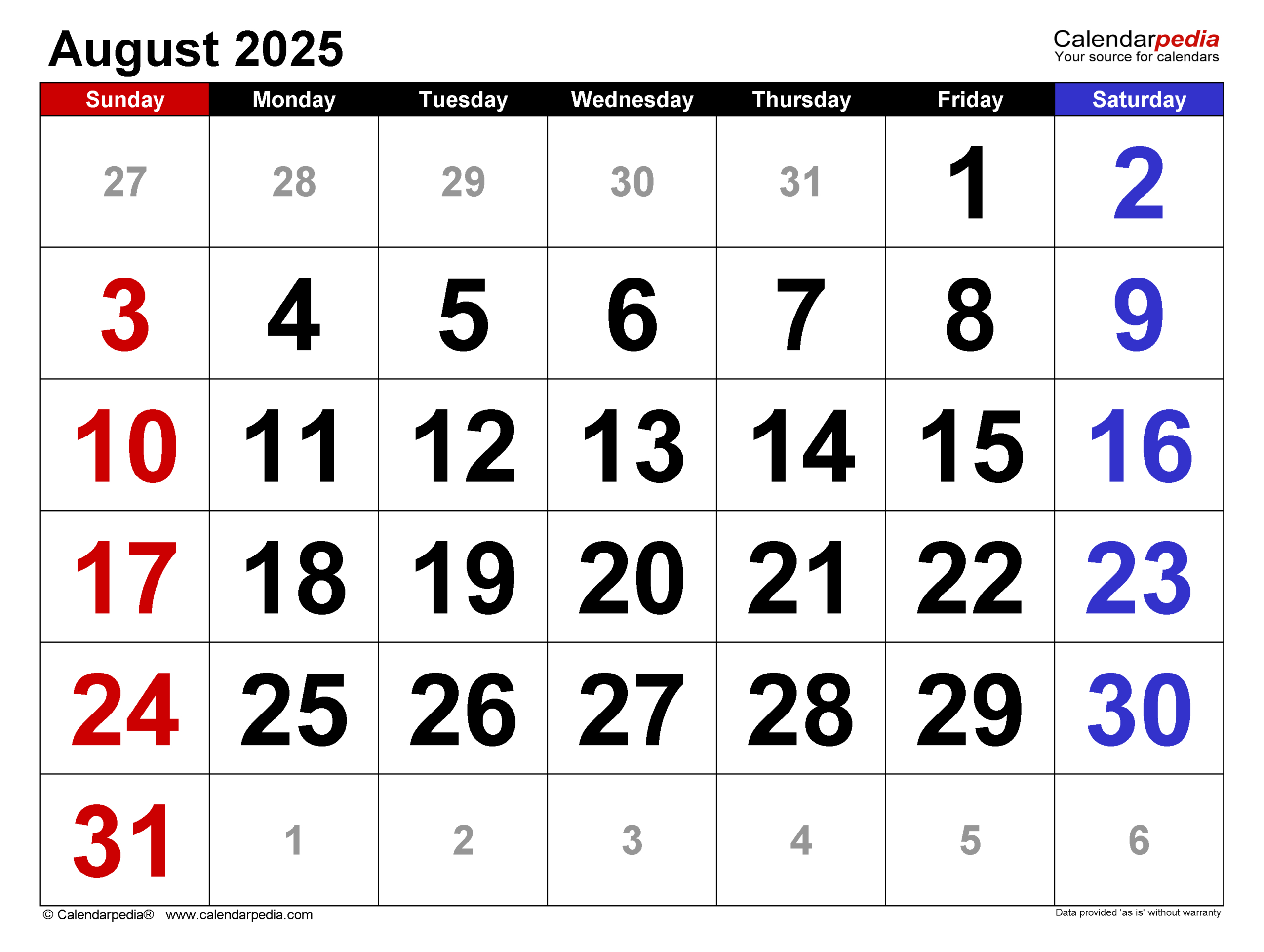 August 2025 Calendar | Templates For Word, Excel And Pdf | Calendar For August 2025