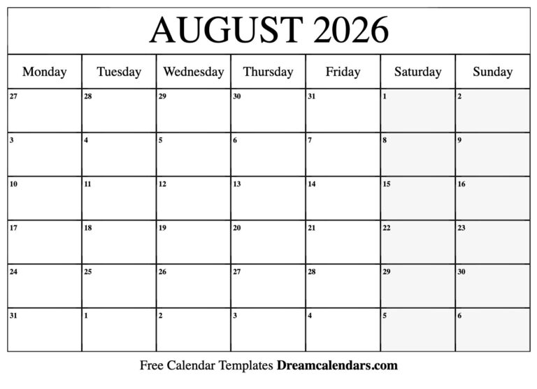 August 2026 Calendar - Free Printable With Holidays And Observances | August 2026 Calendar