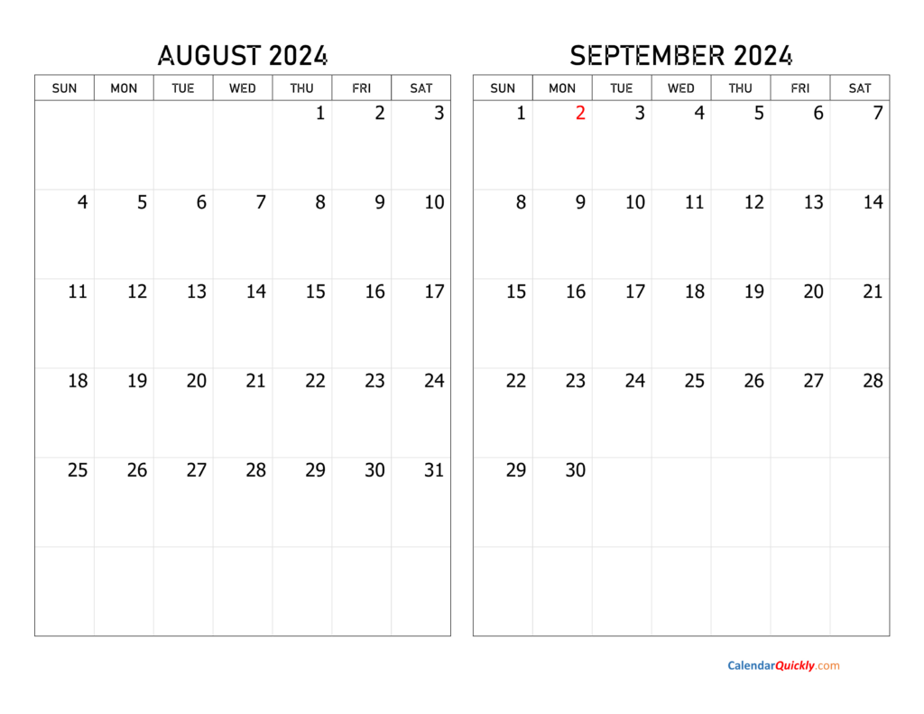 August and September 2024 Printable Calendar | Printable Calendar 2024