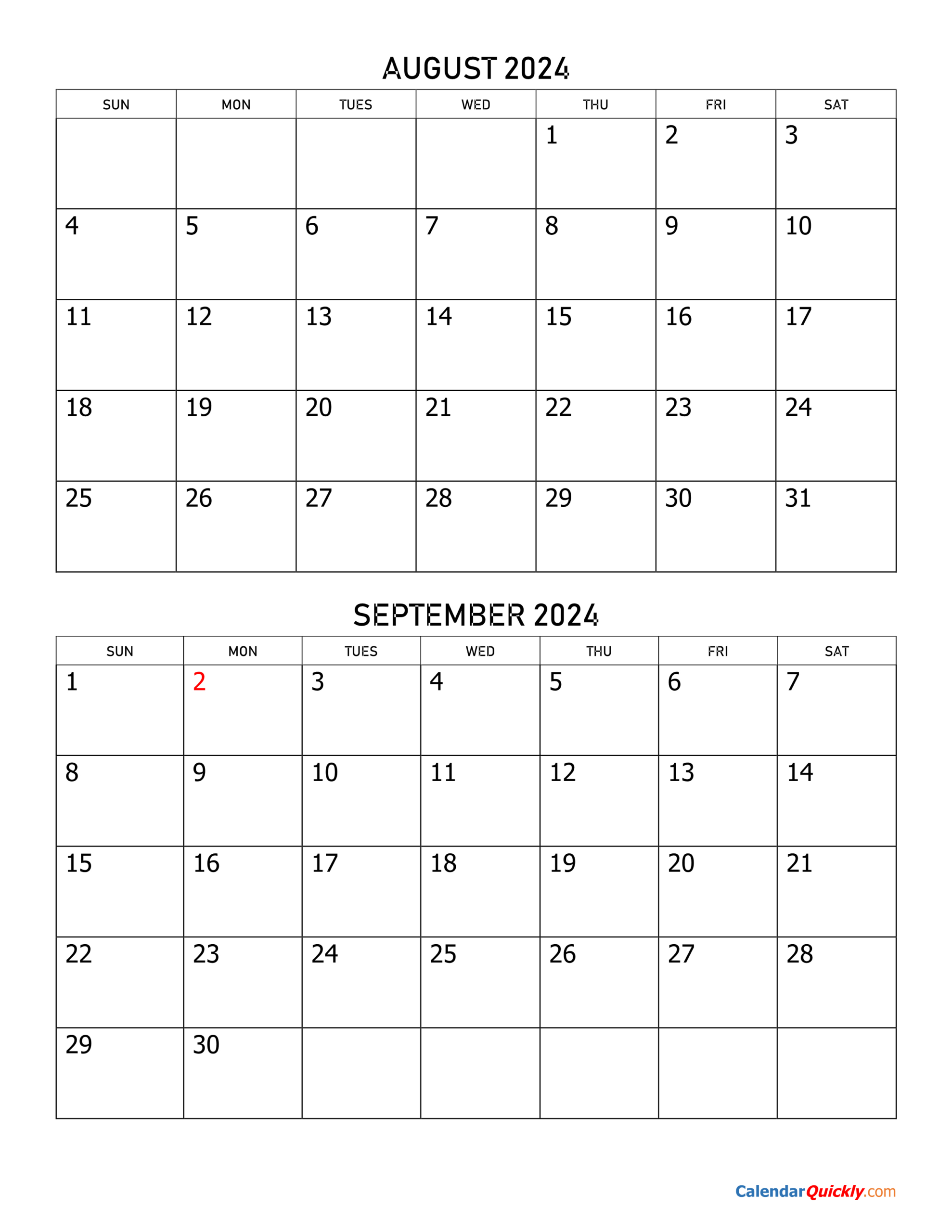 August And September 2024 Calendar | Calendar Quickly | Printable Monthly Calendar August And September 2024