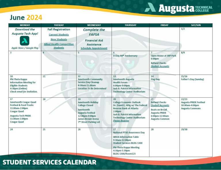 Augusta Technical College On X: &quot;Welcome To June! Summer Semester | Augusta Tech Calendar 2024